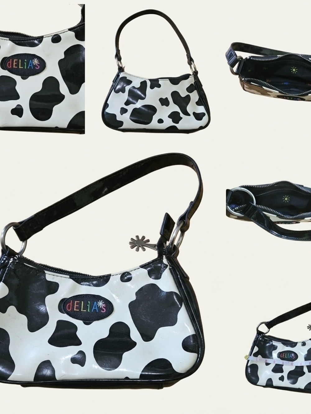 ​Vintage dELiA*s Cow Print Shoulder Bag Y2K 90s Mini Baguette Purse Black White